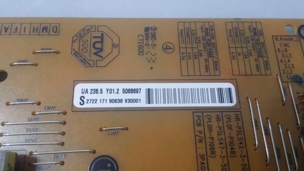 PLDF-P104B-3,PLDH-P106B, PAGC00005A-R  PHILIPS 47PFL4307K-12 MODEL LED TV 47" POWER BOARD 